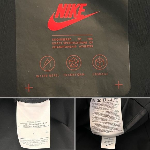 Nike Cargo Parka Small Black Waterproof Long Hooded Rain Jacket Cinch Waist - Picture 3 of 15